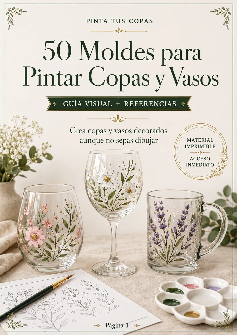 Portada de la guía visual: 50 moldes para pintar copas y vasos