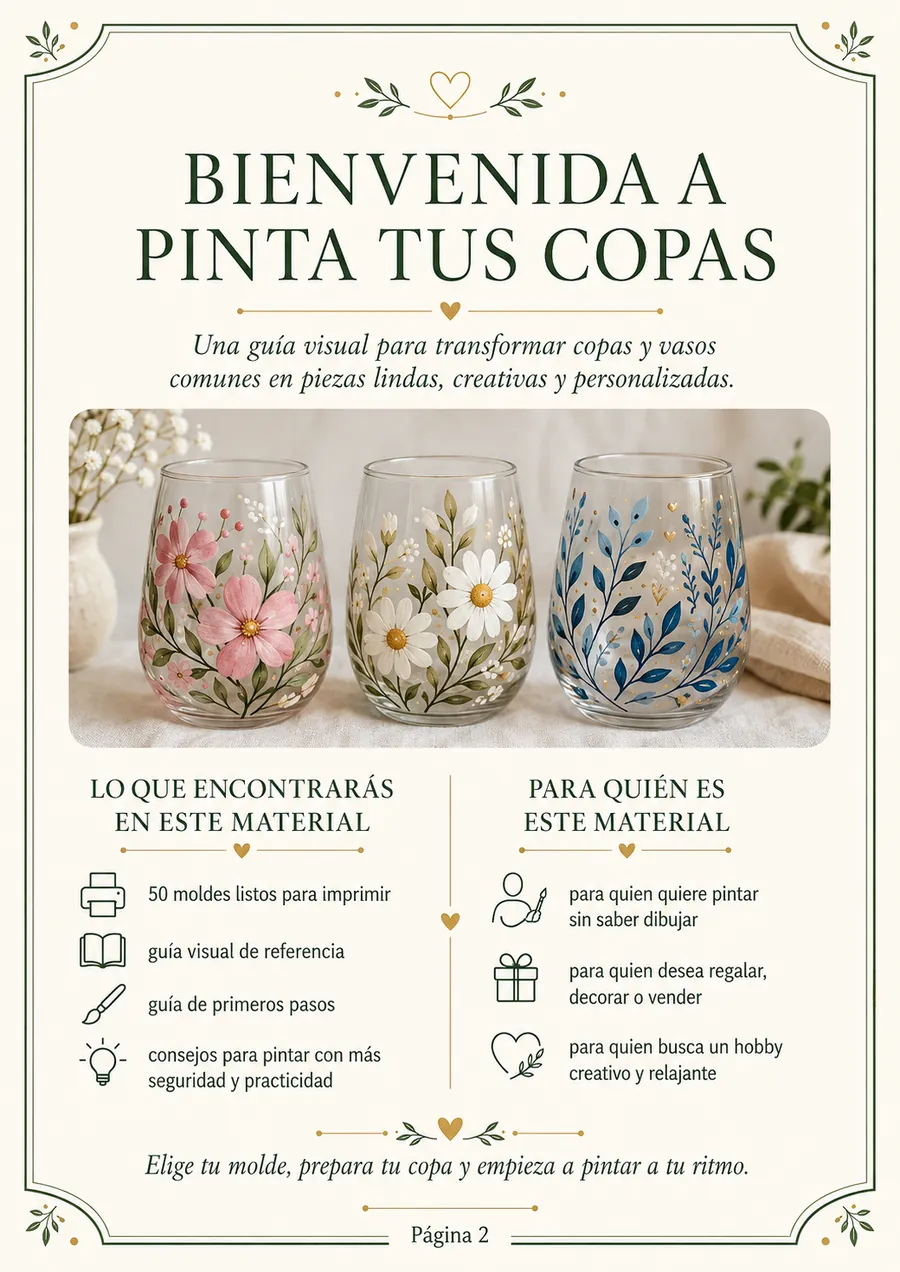 Página de bienvenida a Pinta Tus Copas con lo que encontrarás en el material