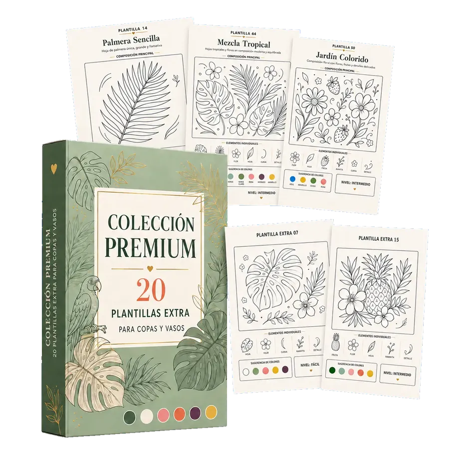 Mockup del bono Colección Premium con 20 plantillas extra