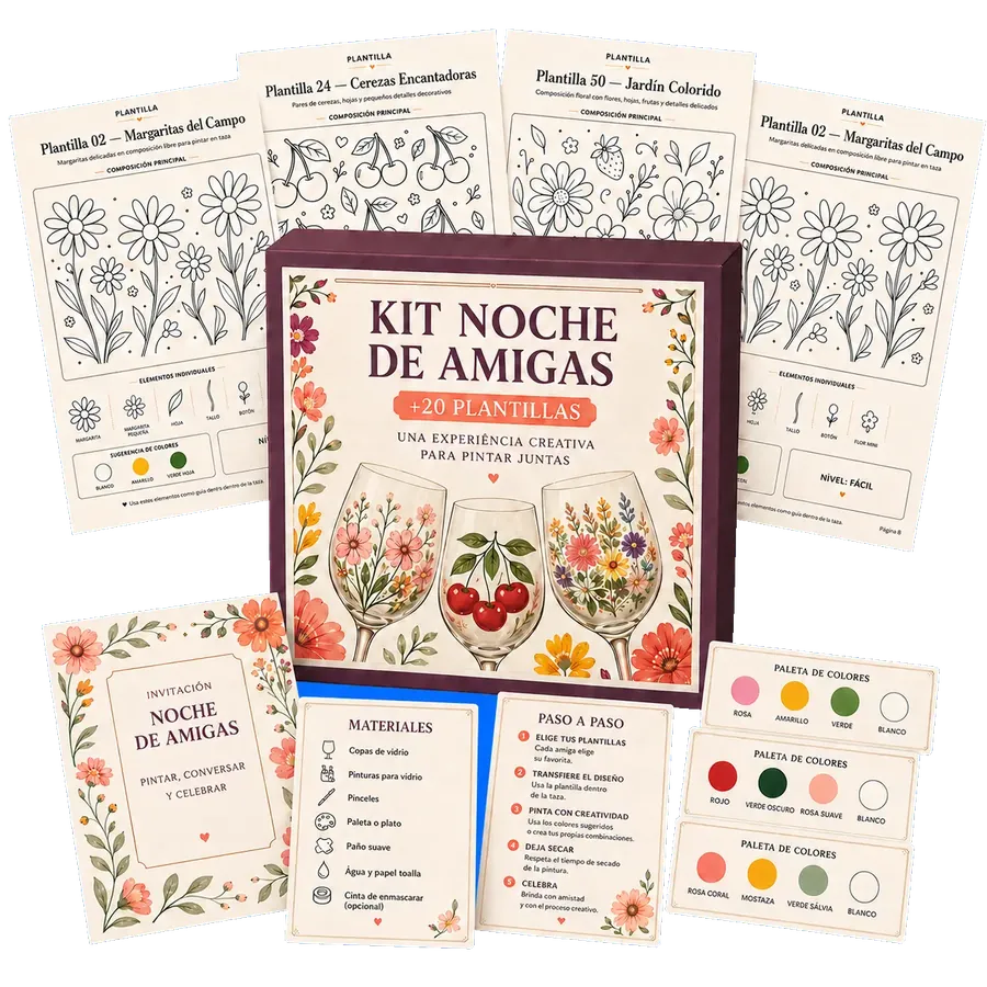Mockup del Kit Noche de Amigas con 20 plantillas