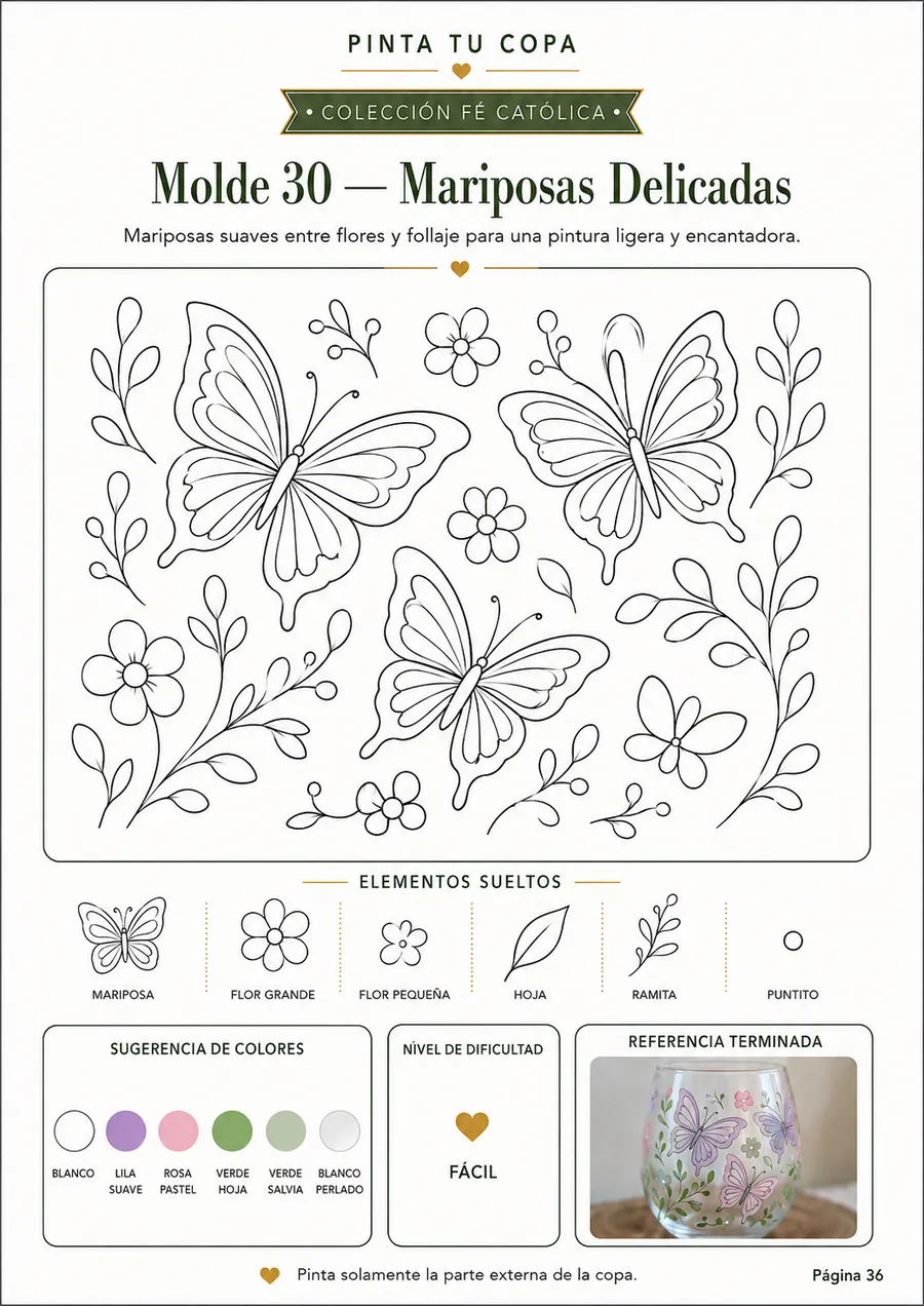 Plantilla 30 — Mariposas Delicadas, página interior de Pinta Tus Copas