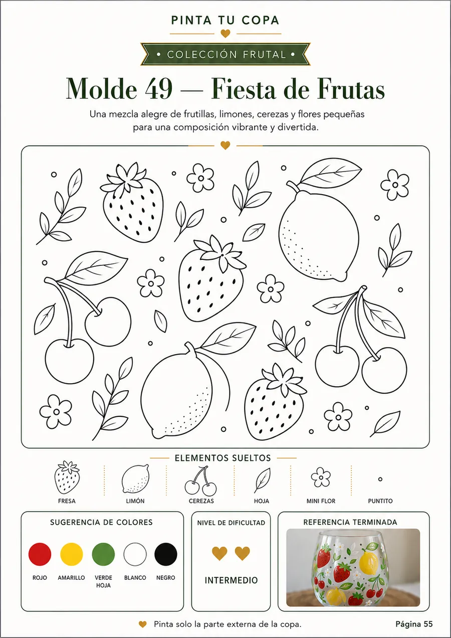 Plantilla 49 — Fiesta de Frutas, página interior de Pinta Tus Copas