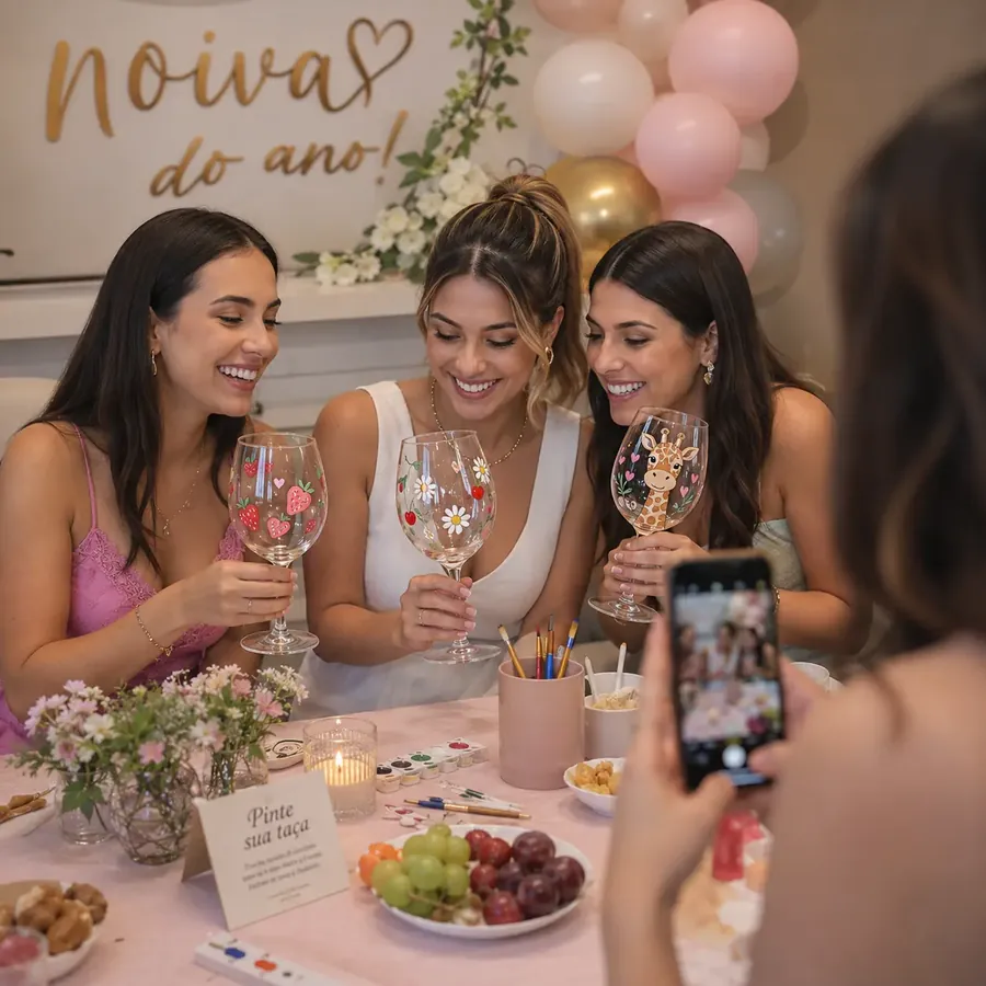 Despedida de soltera con copas pintadas a mano por las invitadas