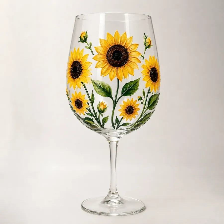 Copa pintada a mano con girasoles